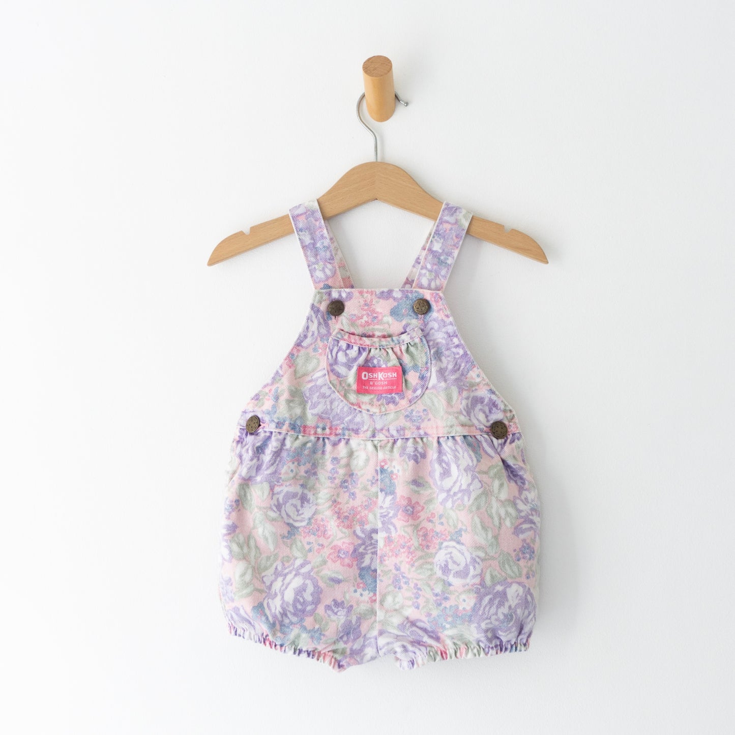 HTF Vintage OshKosh Lilac Pink Floral Denim Bubble (2T)