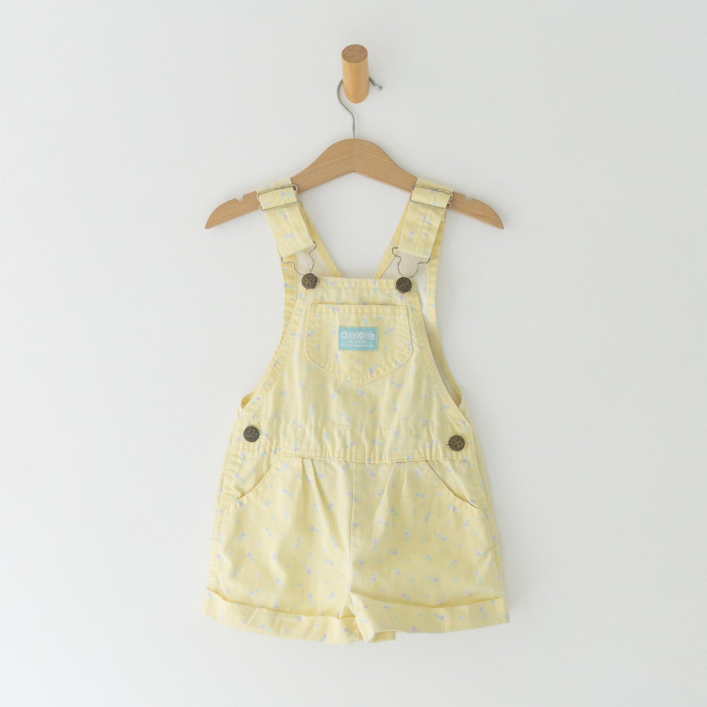 Vintage OshKosh Yellow Ditsy Floral Cuffed Shortalls (4T)