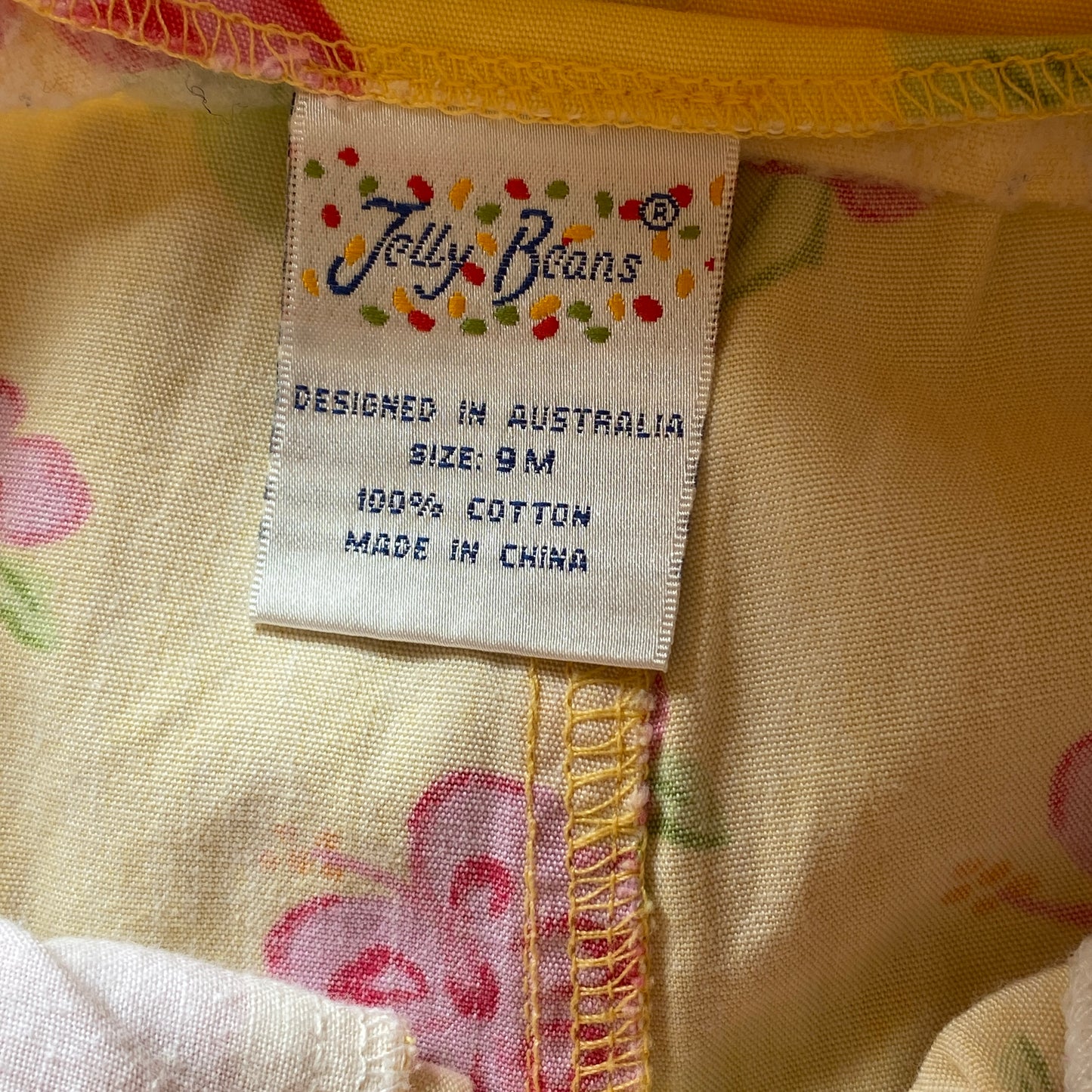 Aus-Designed Vintage Yellow Pink Hibiscus Shortalls (9/12M)