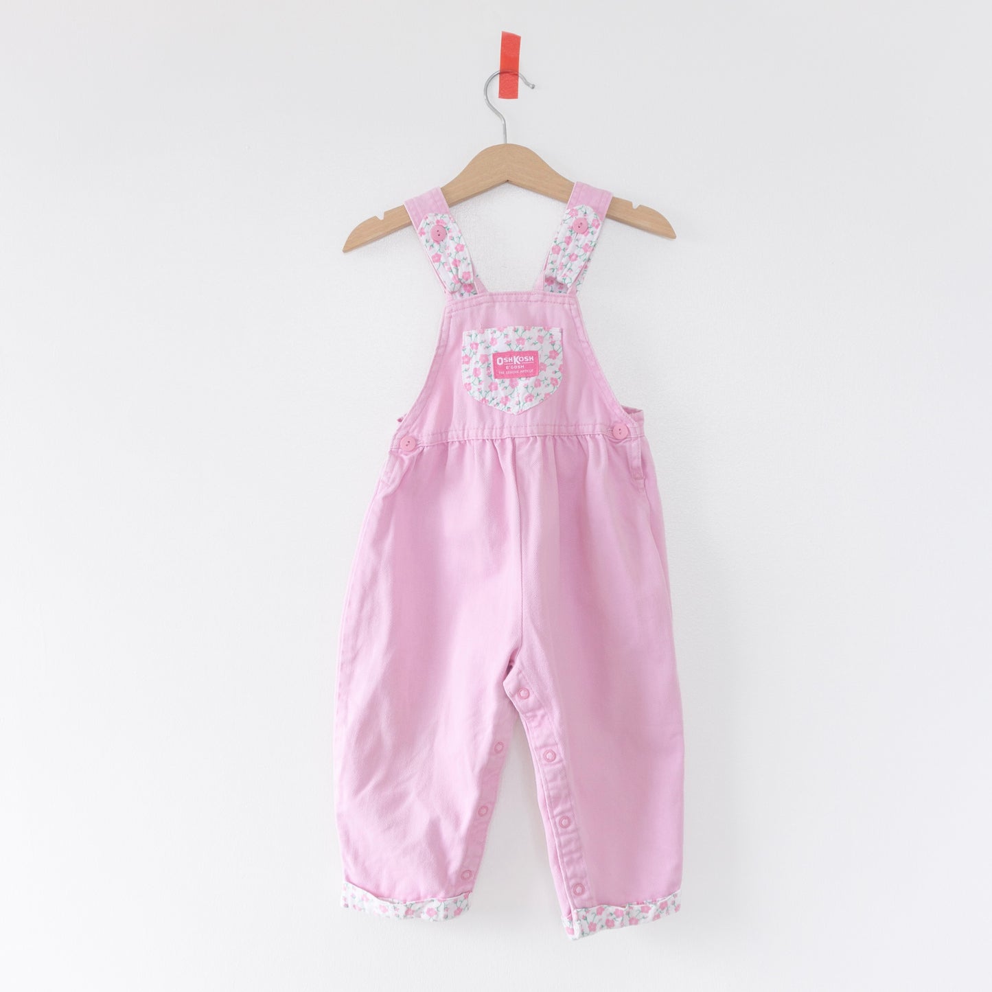 Vintage OshKosh Pastel Pink Bow-Back Cuffed Denim Overalls (3T)