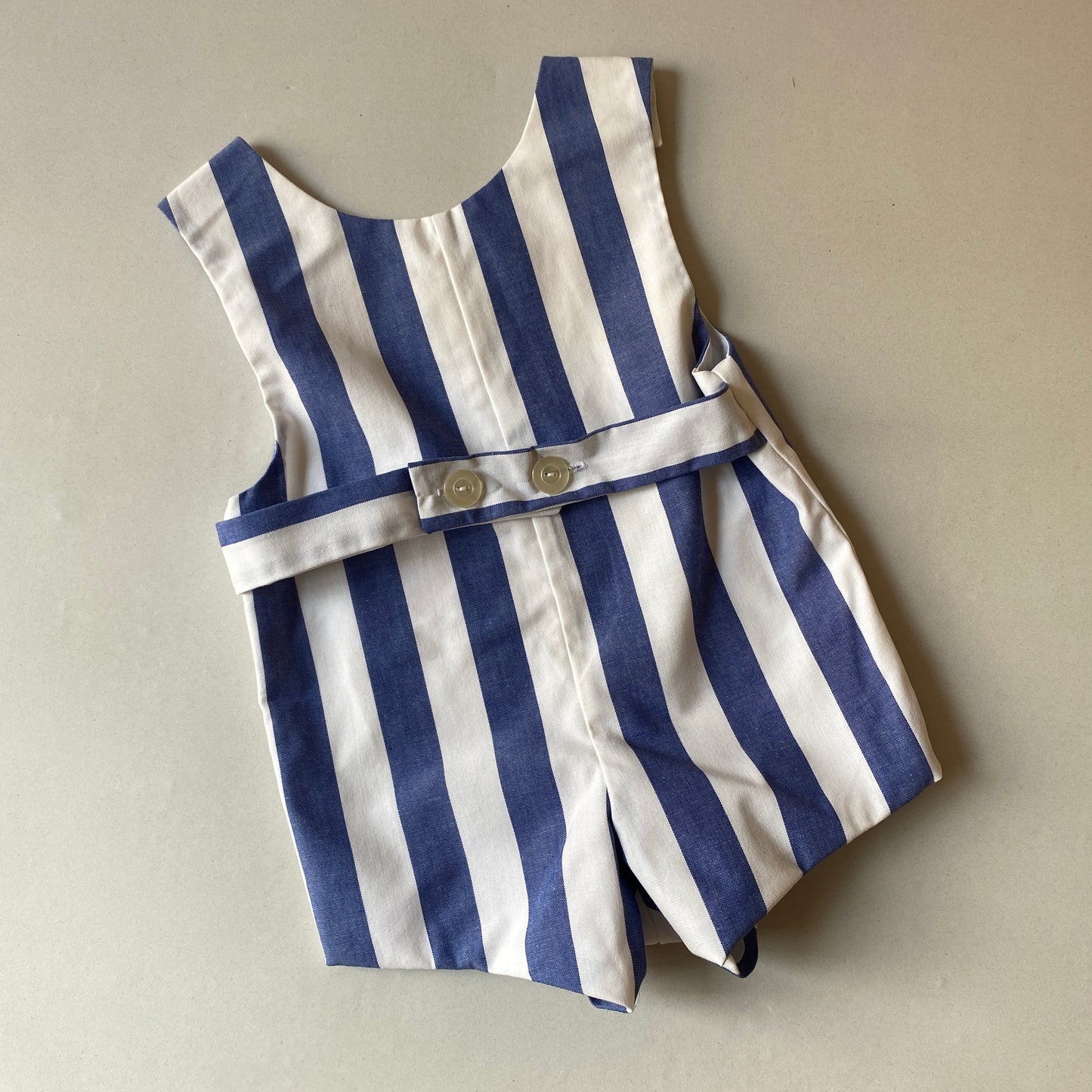 Vintage Chunky Blue Striped Dino Romper (18M)