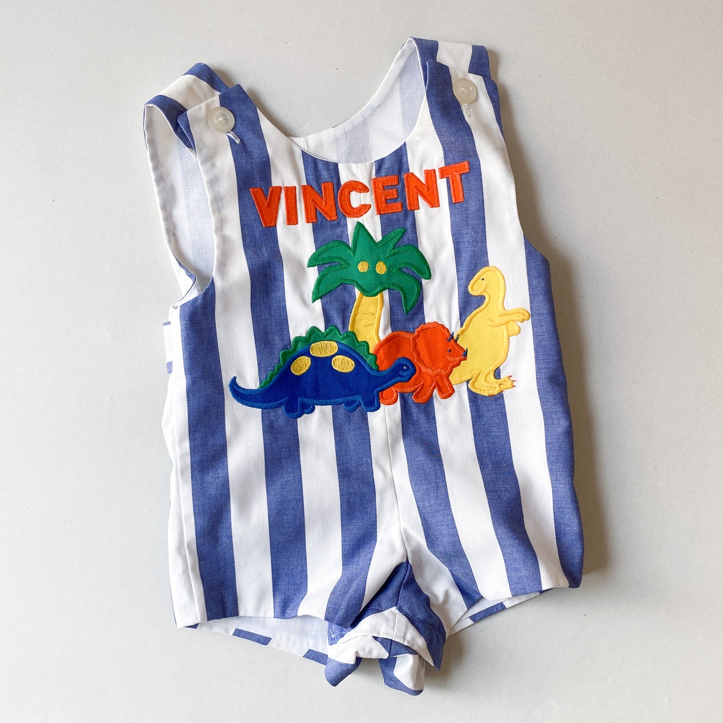 Vintage Chunky Blue Striped Dino Romper (18M)