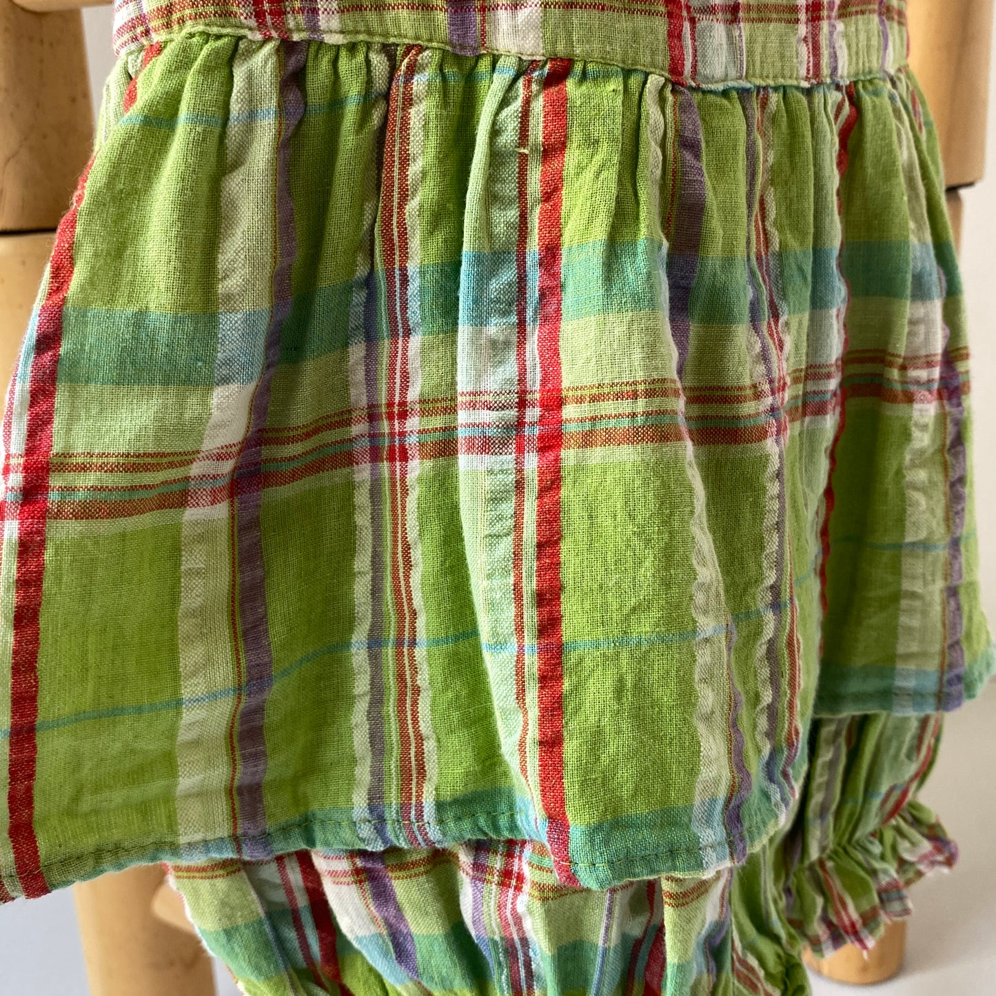Vintage Yellow Green Plaid Garden Skirt Romper (6/9M)