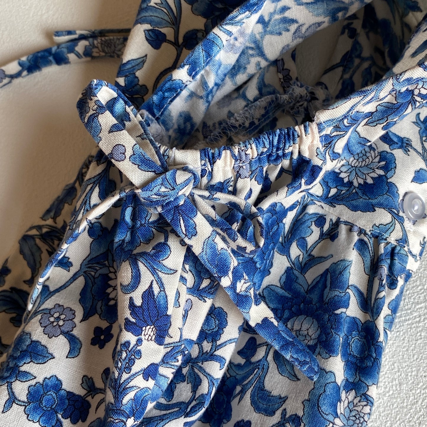 Vintage Blue Floral Tie-Side Bubble Romper (3/6M)