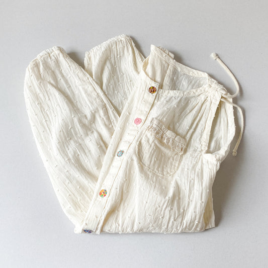 Cream Swiss Dot Jumpsuit (6/9M)