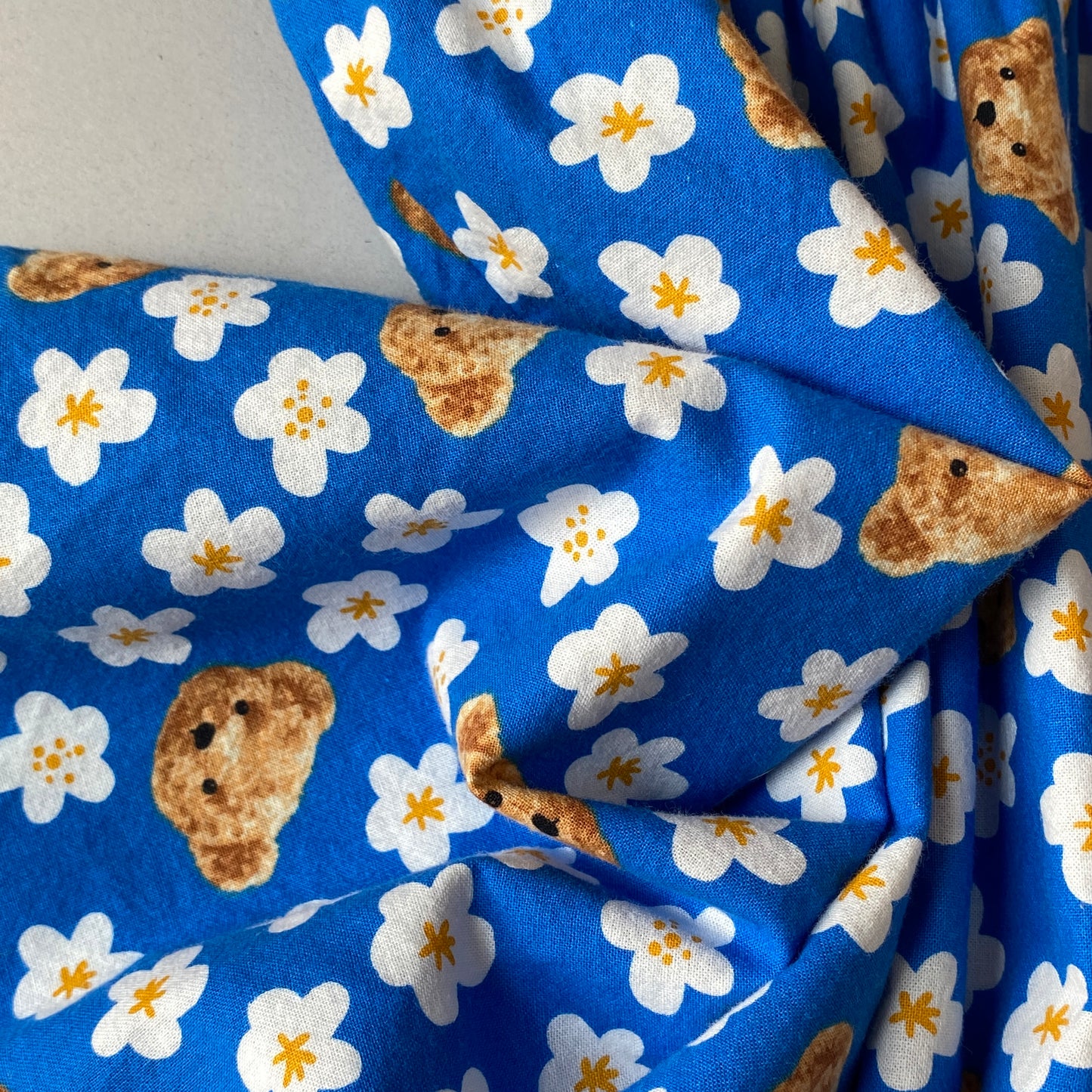 Blue Teddy Bear Floral Puff Sleeve Dress (4-6Y)