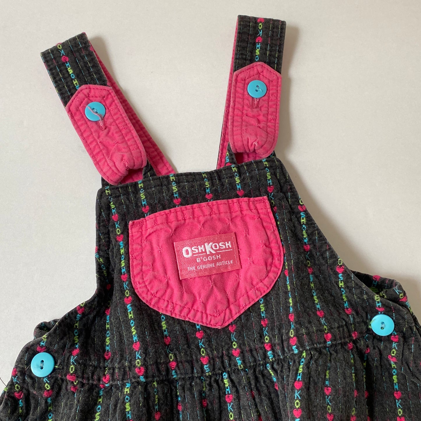 Vintage OshKosh Colorblock Hearts Spell Out Pinafore Dress (4T)