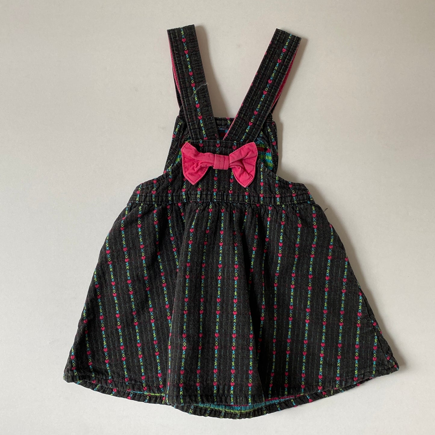 Vintage OshKosh Colorblock Hearts Spell Out Pinafore Dress (4T)