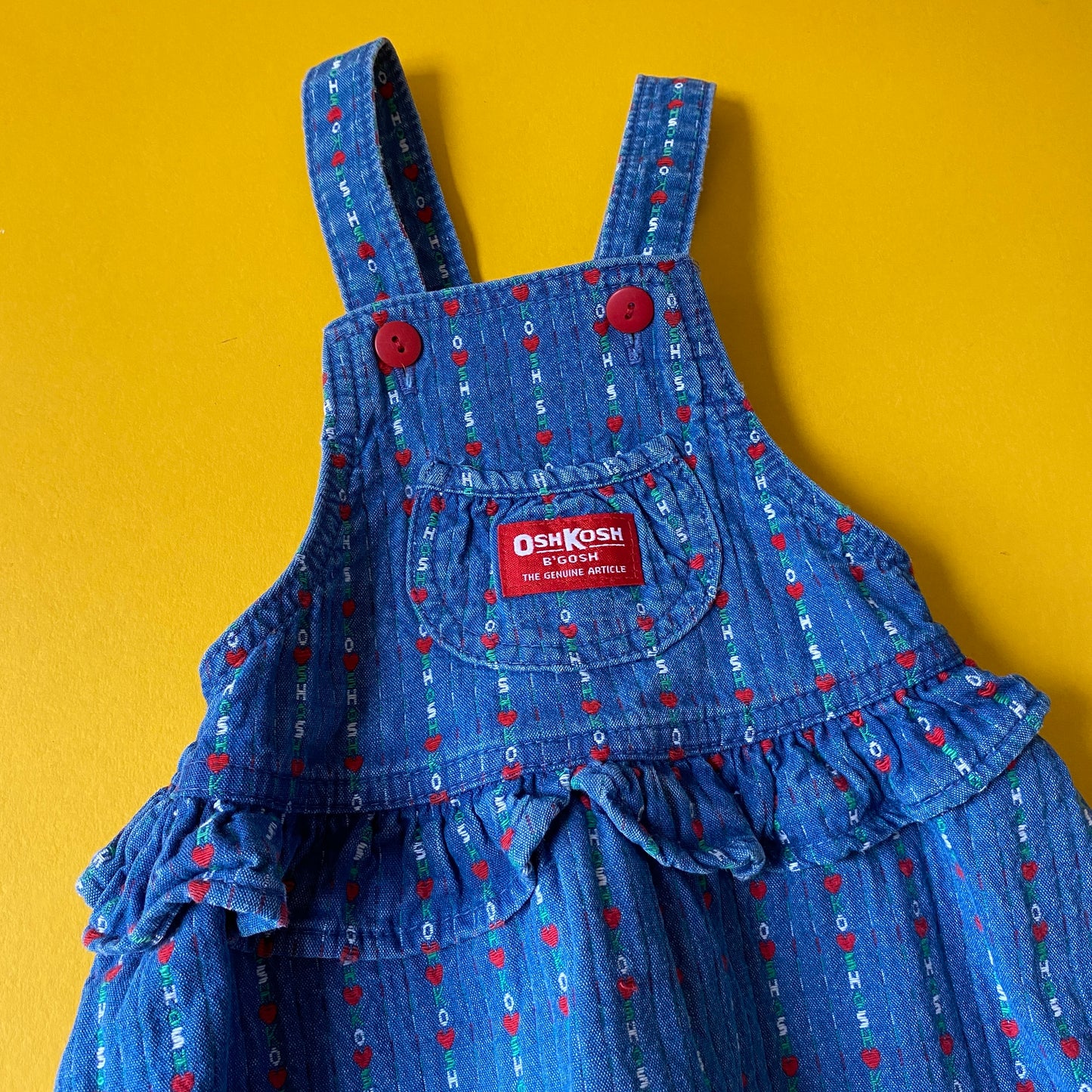 Vintage OshKosh Blue Hearts Spell Out Pinafore Dress (3T)