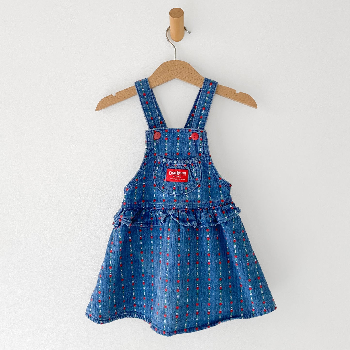Vintage OshKosh Blue Hearts Spell Out Pinafore Dress (3T)