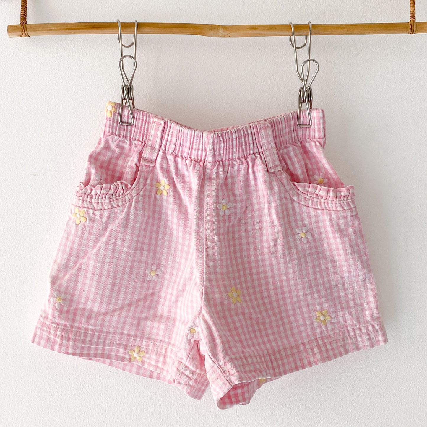 Vintage OshKosh Pink Gingham Floral Embroidered Shorts (2T)