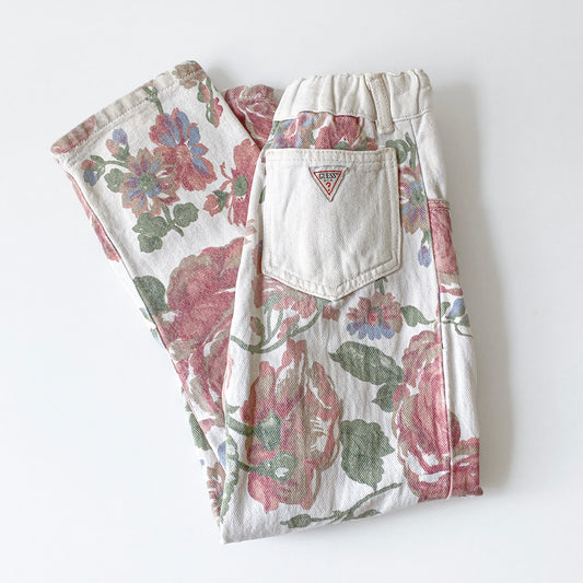 Vintage Guess Off-White Floral Pants (6Y)