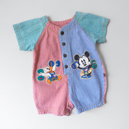 Vintage Baby Mickey Donald Pinstripe Colorblock Romper (6/9M)