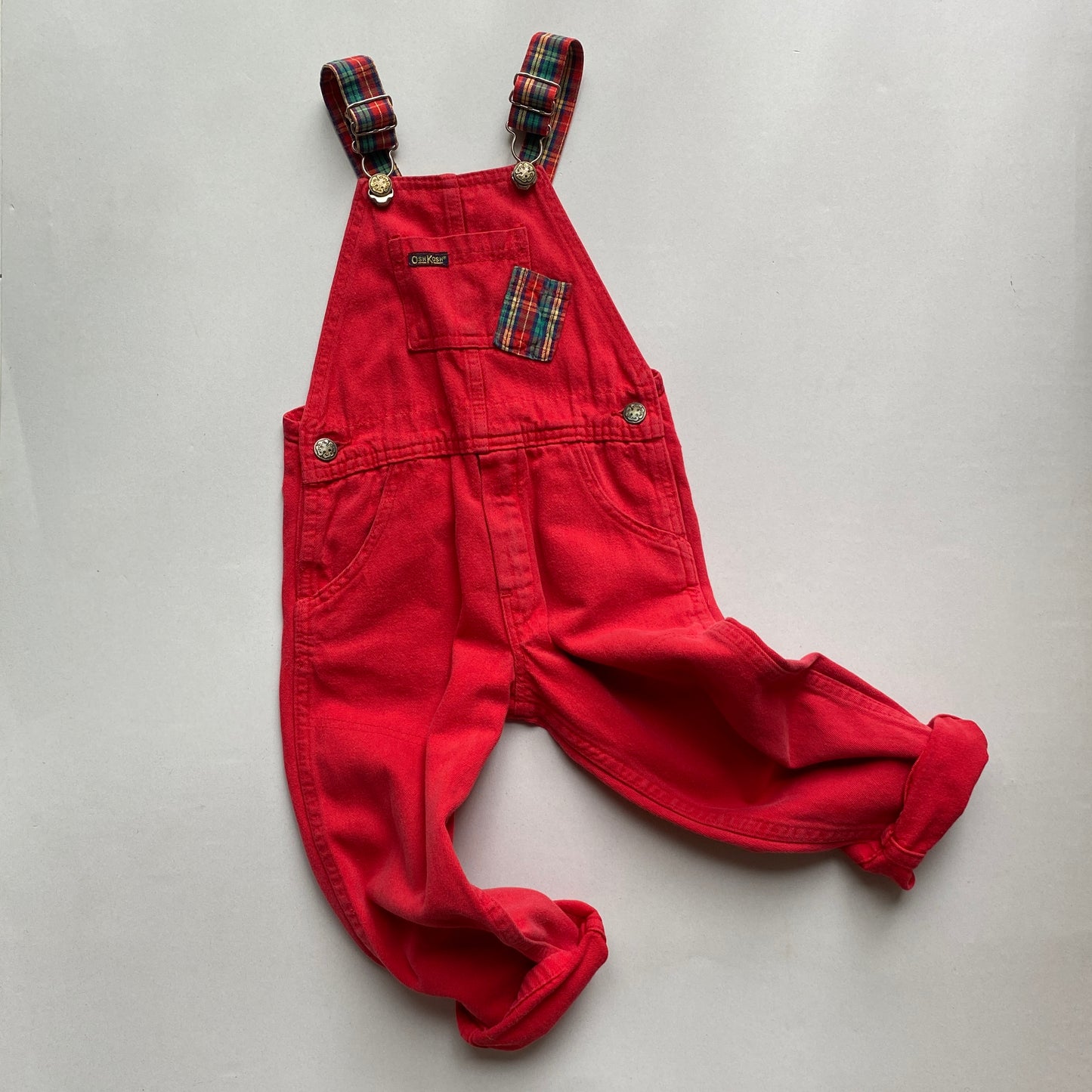 Vintage OshKosh Red Denim Plaid Overalls (3T)