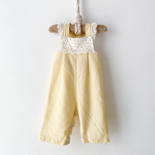 Vintage Yellow White Texture Romper (3-6M)