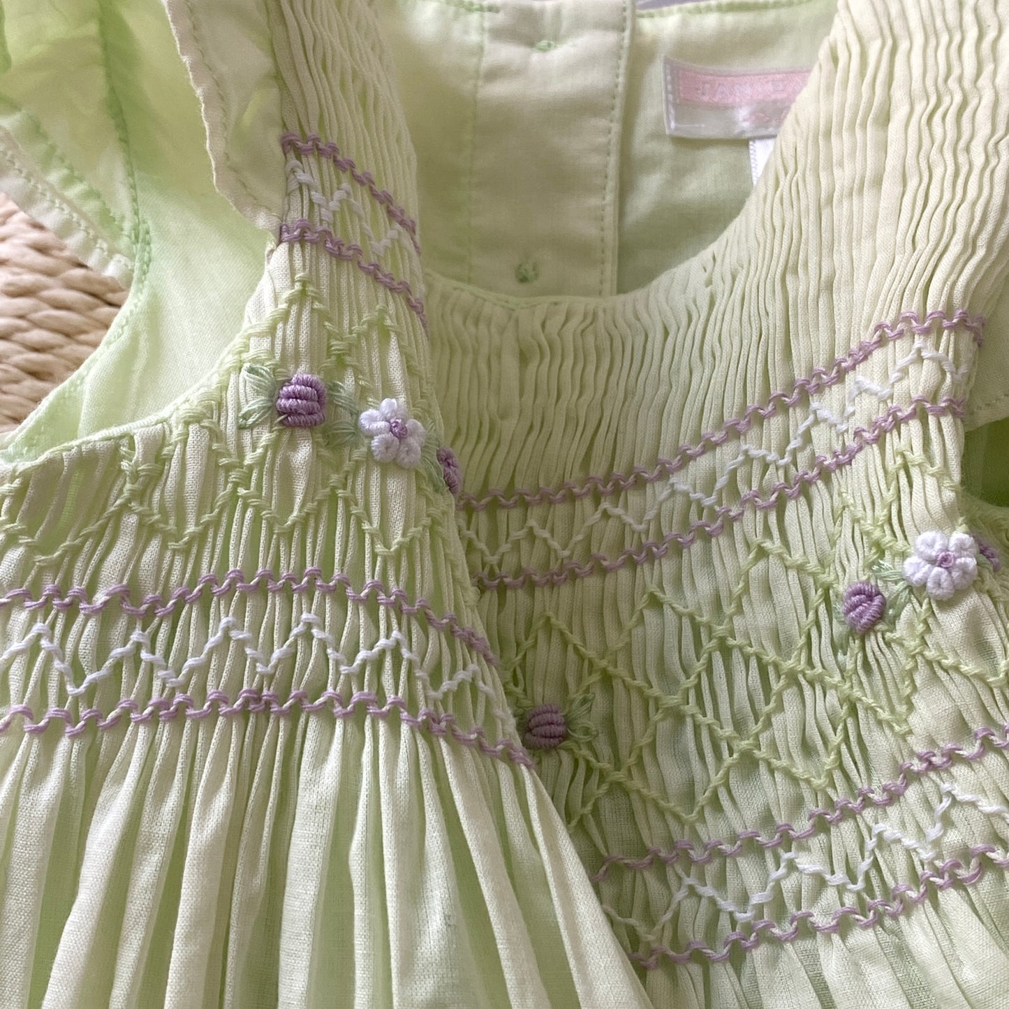 Pastel Green Smocked Bow-Back Dress (3-6M)